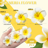 160 Pcs Artificial Plumeria Flower Hawaiian White Foam Frangipani Petals Cap Hair Hat Wreath Floral Diy Craft For Home Beach Wedding Party Decoration (1.6 Inch,2.4 Inch,3.2 Inch)