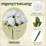 56 Heads White Silk Roses Artificial Flowers Bulk, Valentine Fake Velvet Roses Flower Arrangement, 8 Bouquet With Stems For Bridal Wedding Bridesmaid Bouquet Home Party Decor, 17.3 Inch