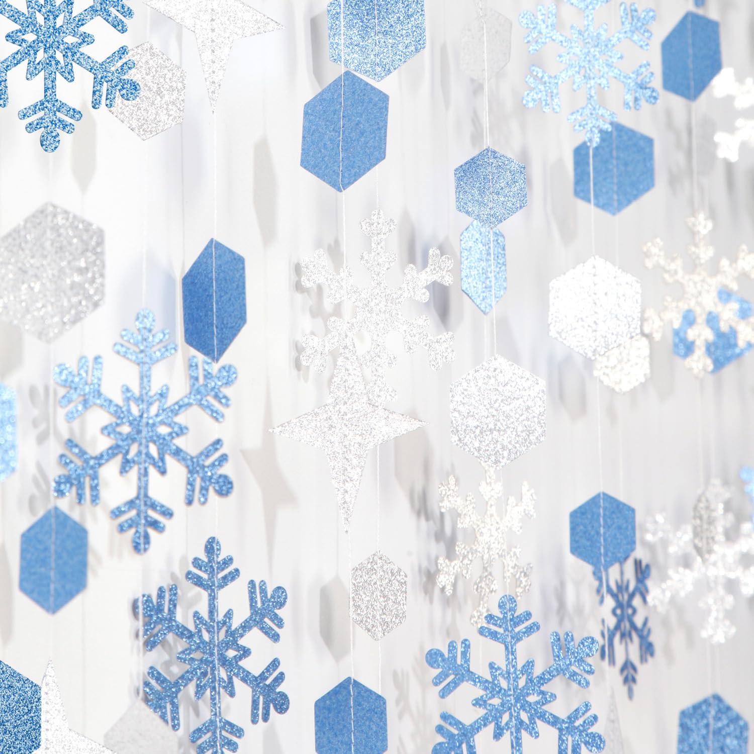 Snowflake-Snow Silver-Blue Christmas Party-Decorations Streamers - 52Ft White Winter Wonderland Frozen Hanging Paper Garland Banner,Birthday Wedding Baby Bridal Shower New Year Supplies Decor