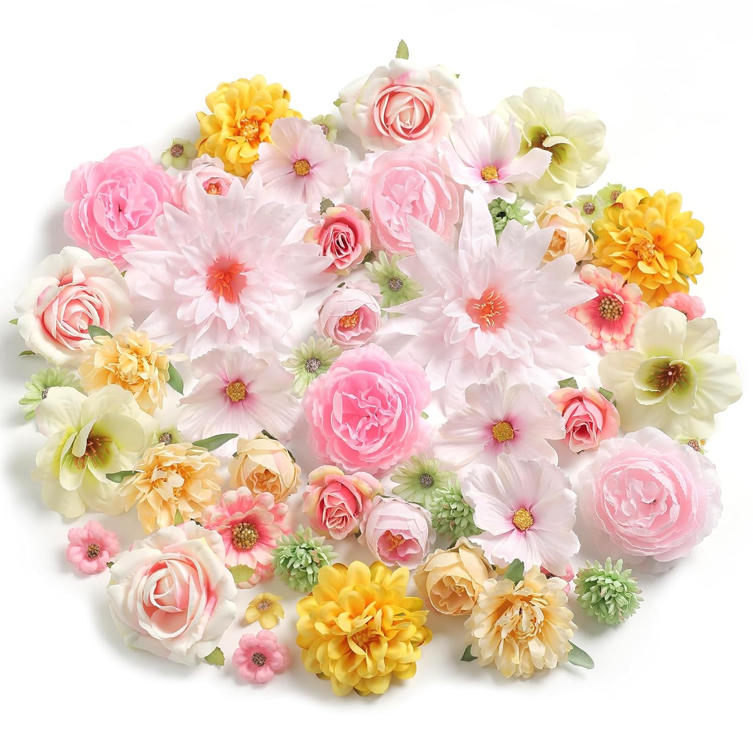 Fake Flowers Heads Bulk Pink Green Mini Artificial Silk Flower For Crafts, Small Artificial Daisy Roses Faux Flowers For Graduation Cap Diy Cake Wedding Party Home Garland Decoration