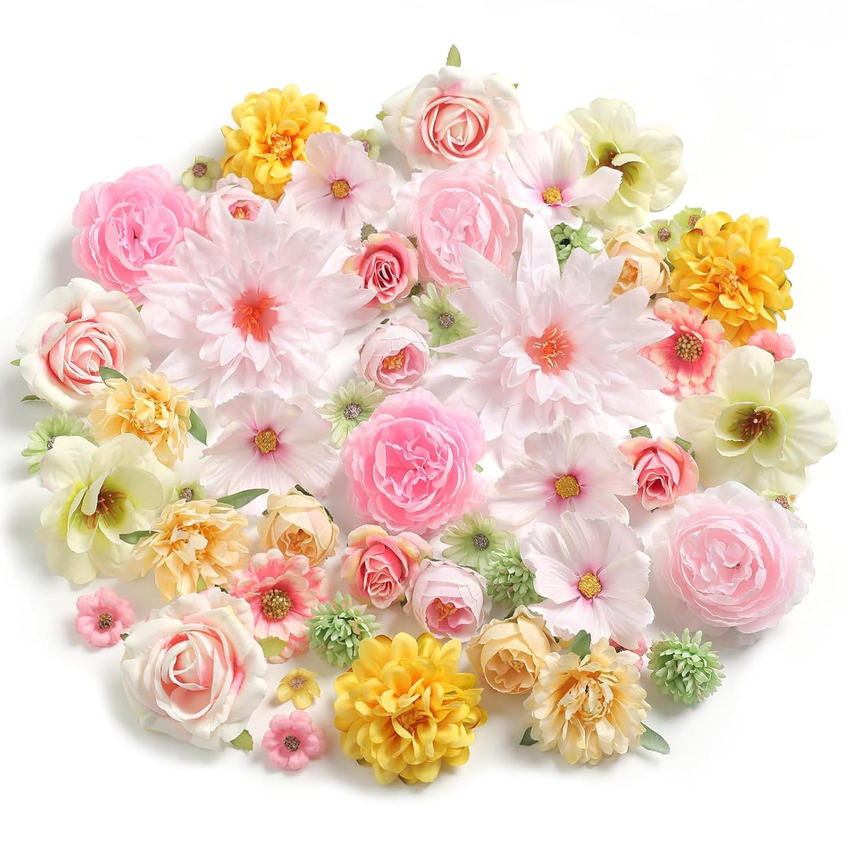 Fake Flowers Heads Bulk Pink Green Mini Artificial Silk Flower For Crafts, Small Artificial Daisy Roses Faux Flowers For Graduation Cap Diy Cake Wedding Party Home Garland Decoration