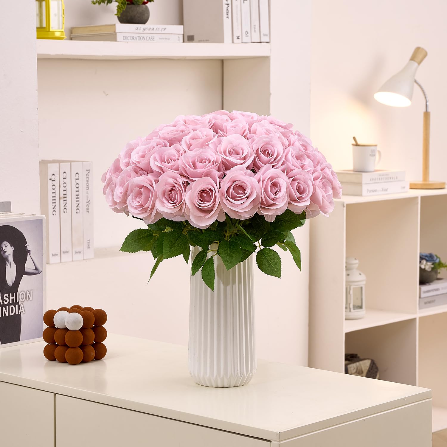 60 Pcs Fake Dusty Pink Roses, Artificial Burgundy Flowers Bulk Realistic Silk Faux Rose With Stems For Wedding Decoration Anniversary Bridal Bouquet Diy Floral Arrangement Romantic Home Decor Gifts