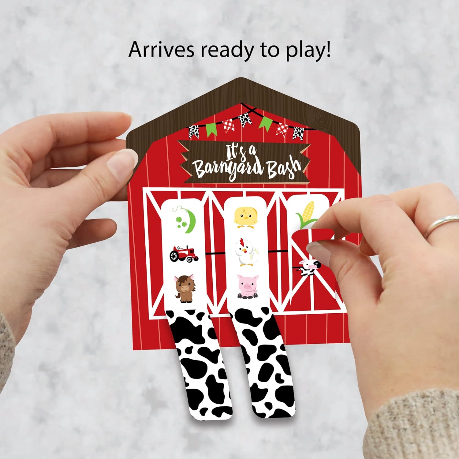 Big Dot of Happiness Farm Animals - Barnyard Baby Shower or Birthday Party Game Pickle Cards - Pull Tabs 3-in-a-Row - Set of 12