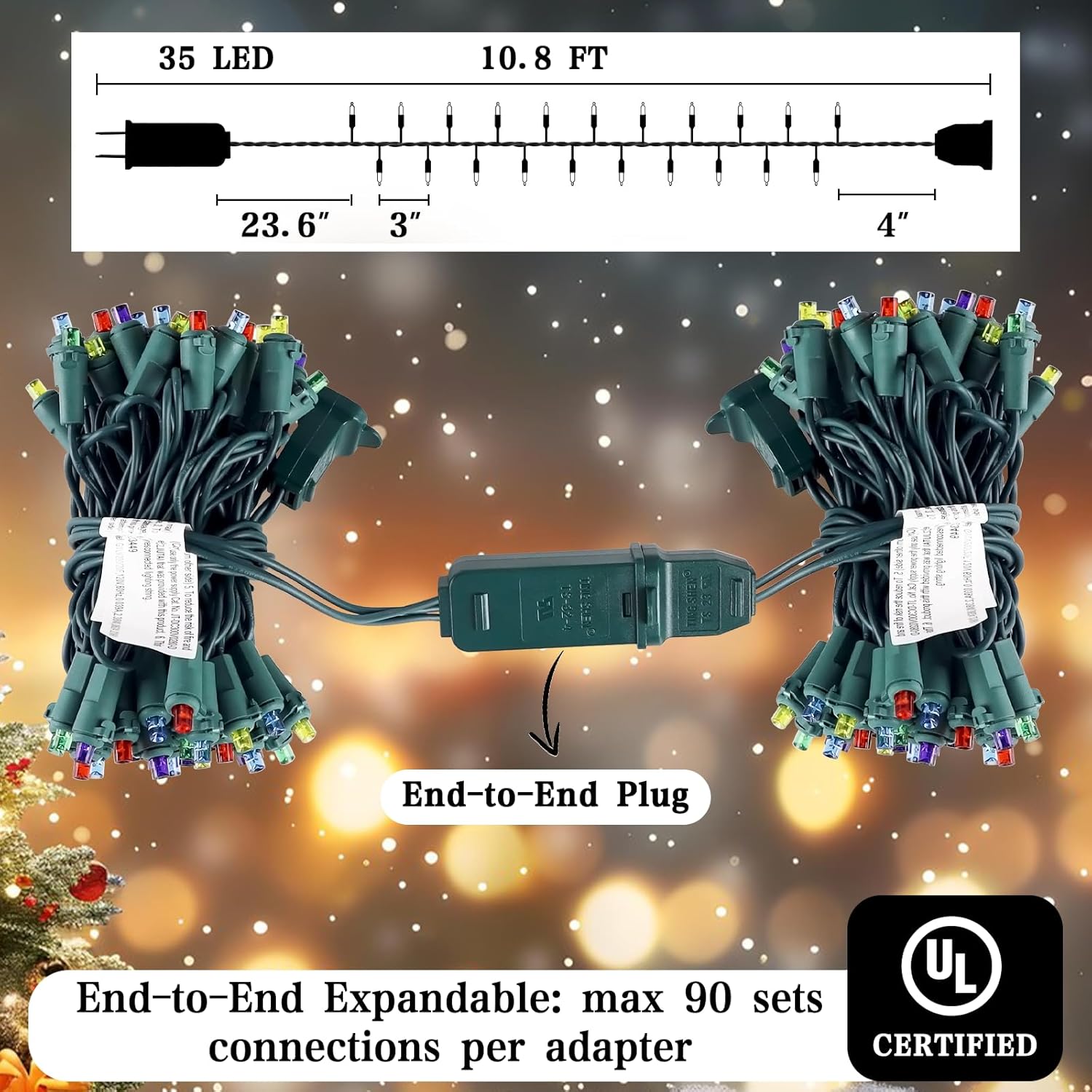 35 Led Slow Twinkle Christmas Lights, 5Mm Wide Angle Soft Glow Ul Certified 10Ft String Lights - Connect Up To 90 Sets,