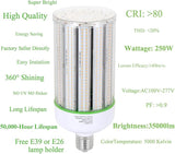 250W LED Corn Light Bulb 1000W Equivalent 5000K Daylight E39 Mogul Base High Bay LED Replacement