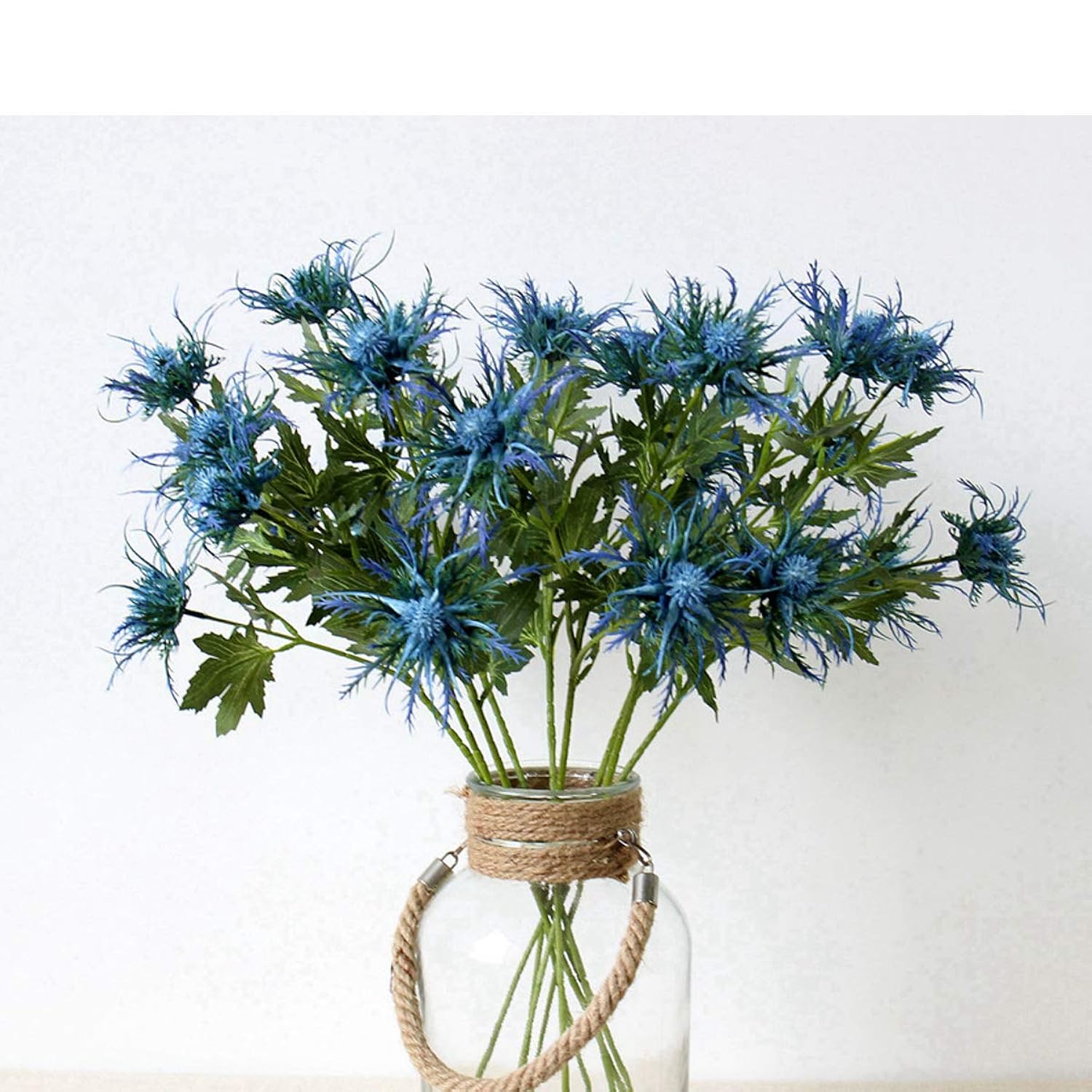 Artificial Flowers Artificial Thistle Spray Eryngo Fake Eryngium Foetidum Simulation Sea Holly For Wedding Bouquet Centerpiece Home Decor (Blue, 3)