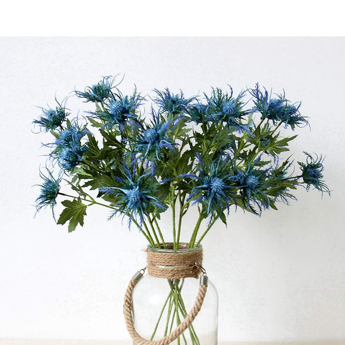 Artificial Flowers Artificial Thistle Spray Eryngo Fake Eryngium Foetidum Simulation Sea Holly For Wedding Bouquet Centerpiece Home Decor (Blue, 3)