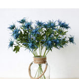 Artificial Flowers Artificial Thistle Spray Eryngo Fake Eryngium Foetidum Simulation Sea Holly For Wedding Bouquet Centerpiece Home Decor (Blue, 3)
