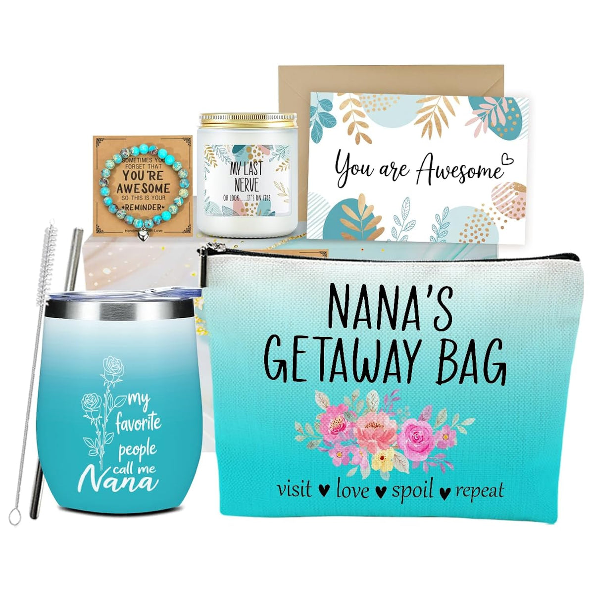 Nana Grandma Gifts,Grandma Birthday Gifts, Funny Christmas Valentine'S Day Appreciation Gift For Women Her Grandmother Mothers Day Wine Tumbler Makeup Bag Bracelet Scented Candle Set With Gift Box