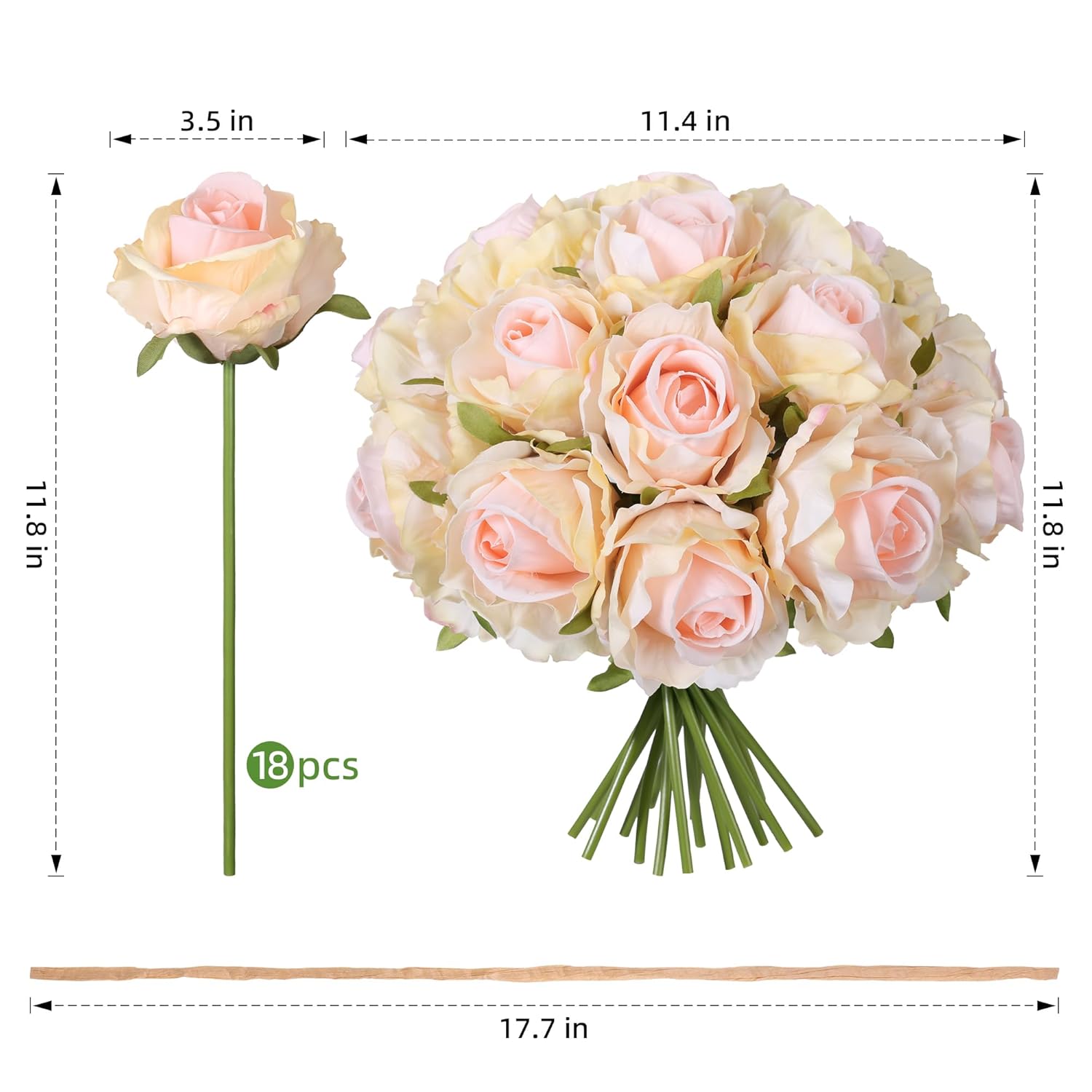 18Pcs Champagne Roses Artificial Flowers, Fake Roses Silk Flowers With Stems Realistic Bouquet For Valentine'S Day Wedding Party Home Decoration Diy Centerpiece Floral Romantic Gifts