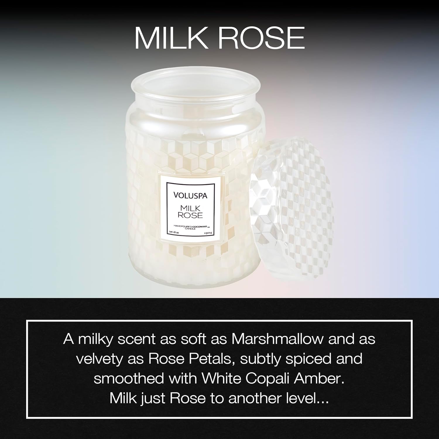 Voluspa Milk Rose, Large Candle Jar, 18 Ounce, 100 Hour Burn Time, Coconut Wax for Clean Burning, Handcrafted in The USA