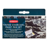 Derwent Tinted Charcoal Paint Pan Set, 12 Paints, Professional Quality, Water Soluble, Blendable, Portable, Includes Palettes, Mini Waterbrush & Cleaning Sponge (2305872)