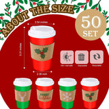 50 Pack 16 Oz Christmas Disposable Coffee Cups With Lids And Sleeves Merry Christmas Paper Coffee Cups Red And Green Drinking Cup For Beverage Cold Hot Drinks Holiday