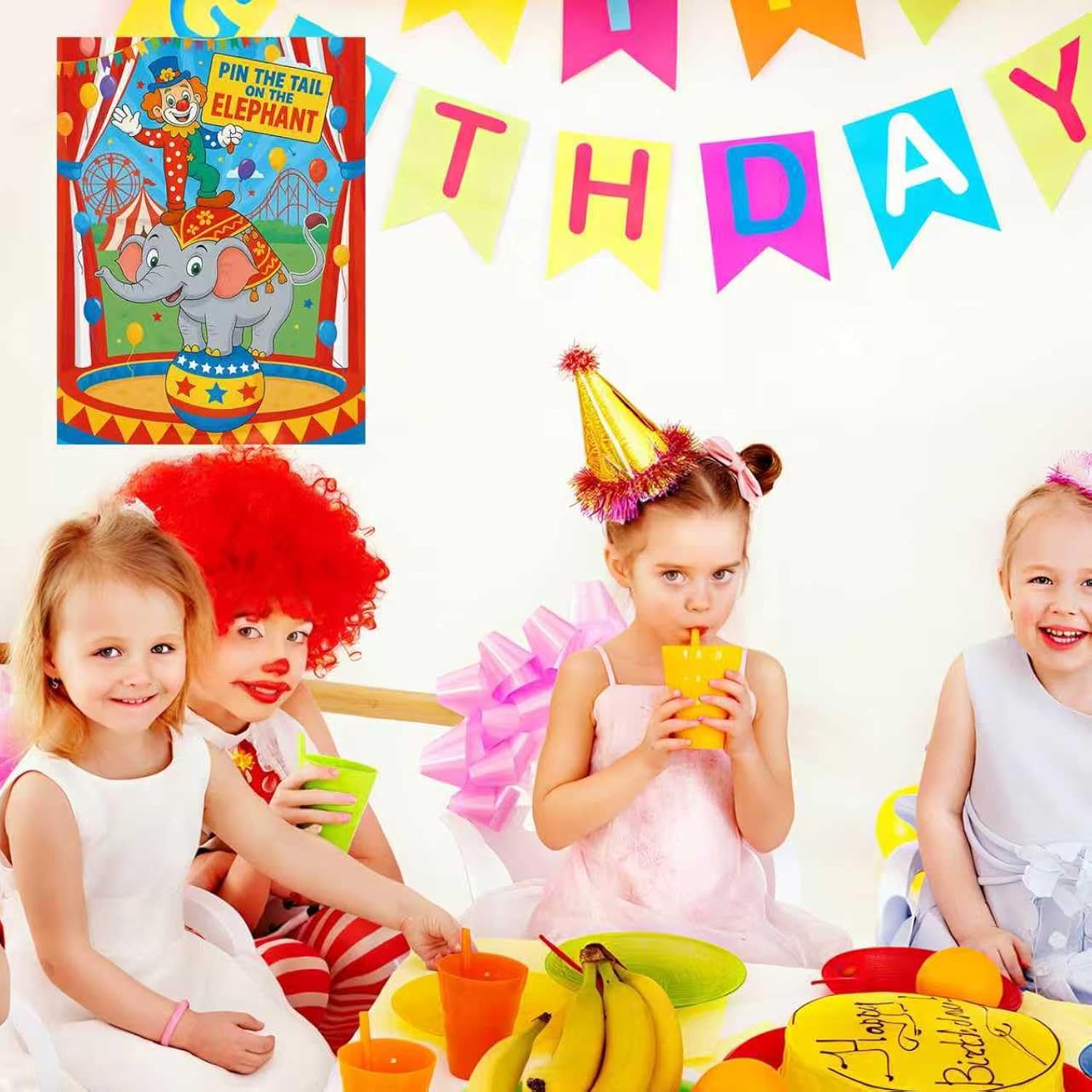Carnival Circus Party Game: Pin The Stickers On The Elephant Poster With 24 Pcs Stickers And Blindfold For Circus Birthday Party Supplies