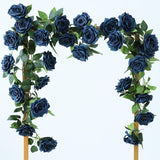 2 Strands 73'' Artificial Silk Rose Flower Vines Garland, Fake Roses Floral Green Leaves Hanging Plant For Wedding Arrangement Decoration, Wall, Party, Bedroom, Home Decor (Blue)