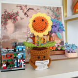Crochet Forget-Me-Not Potted Plants Handmade Artificial Flowers For Home Decor, Wedding, Birthday Gift For Friends And Family (Smiling Sunflower)