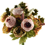 FiveSeasonStuff Artificial Peony Bouquets, 2 Silk Flower Bundles in Mixed Pale Pink & Tawny Brown with Hydrangeas for Wedding Centerpieces & Home Decor