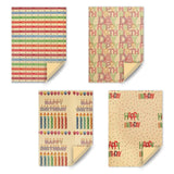 Kraft Colorful Happy Birthday Wrapping Paper For Men Women Boys Girls Kids, 4 Sheets In 4 Designs Folded Flat 20X28 Inches Per Sheet For Birthday Party, Gift Wrapping, Crafts & More