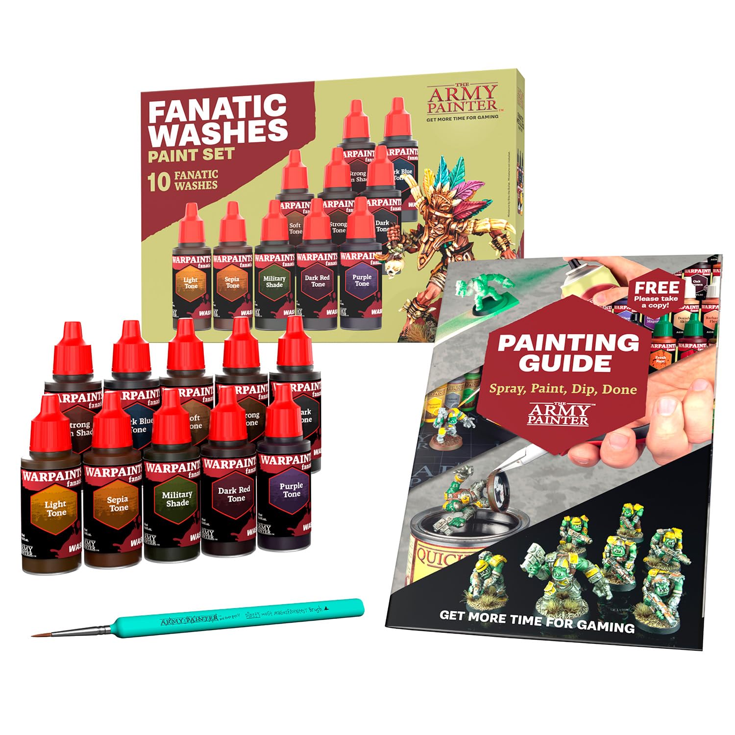 , Warpaints Fanatic Washes Set Combo, 10 X 18 Ml Acrylic Paint, Incl. 1 Brush - Model Paint Washes And Shades For Miniature Models, Warhammer & Dnd Miniatures