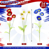 24 Pcs Veterans Day Artificial Poppies Flowers Patriotic Red Blue White Fake Poppy Flower Poppy Floral Arrangement For 4Th Of July Memorial Day Party Indoor Table Centerpiece Decor