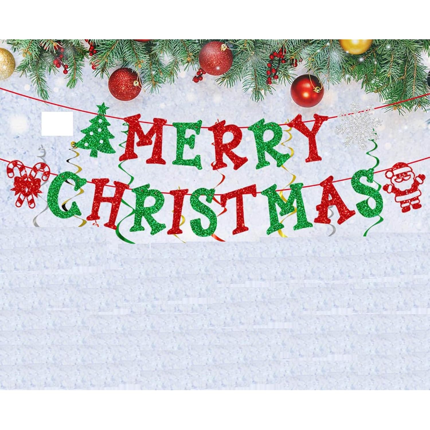Merry Christmas Banner Red & Green Glitter Christmas Garland For Home Office Party Fireplace Mantel Decorations