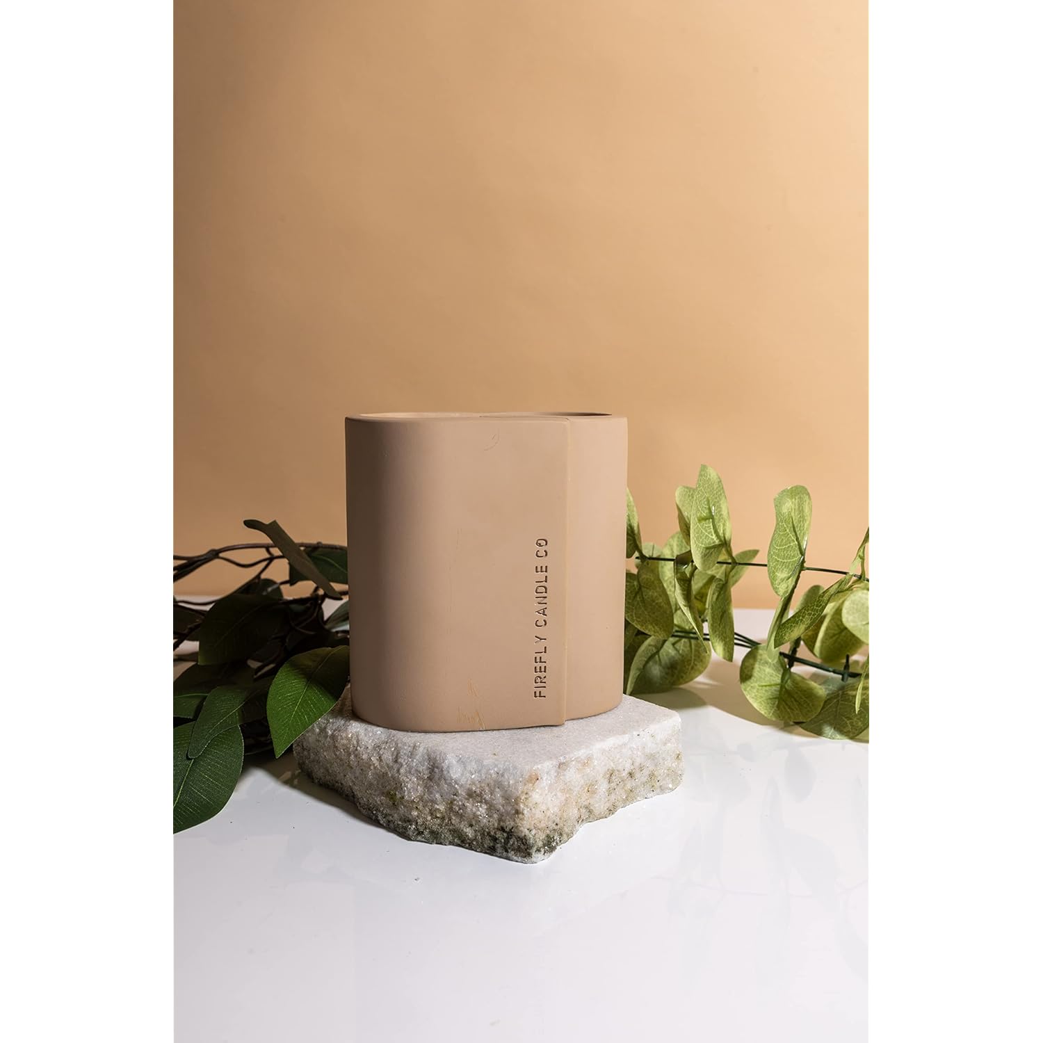 Paddywax Scented Candles Cirque Collection Soy Wax Candle in Oval Concrete Container, 12-Ounce, Peach & Patchouli