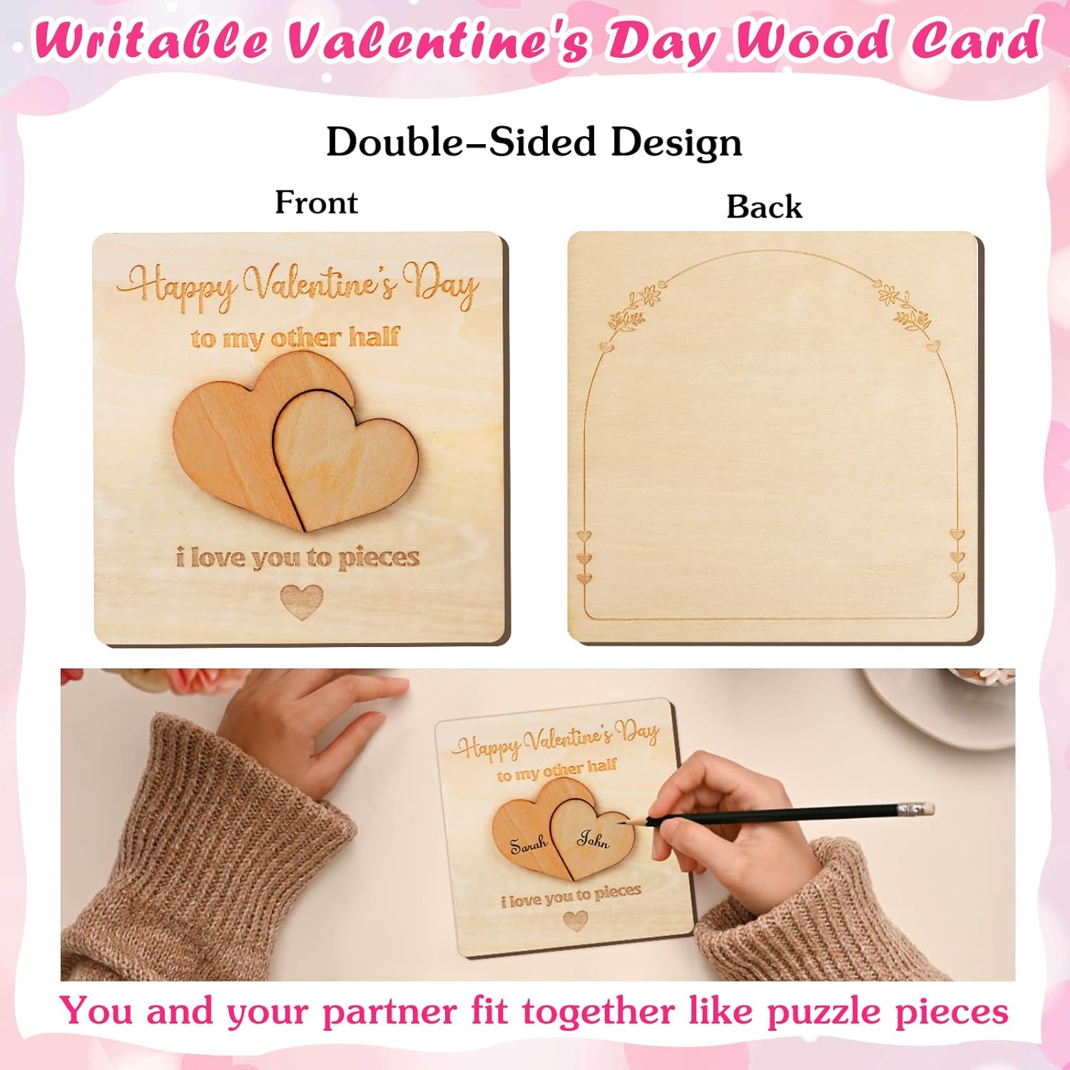 Funny Valentines Day Cards Wood Valentine Cards For Her Him Personalized Valentines Day Gifts For Girlfriend Boyfriend Husband Wife Puzzle Valentines Cards Valentine'S Day Cards With Envelope