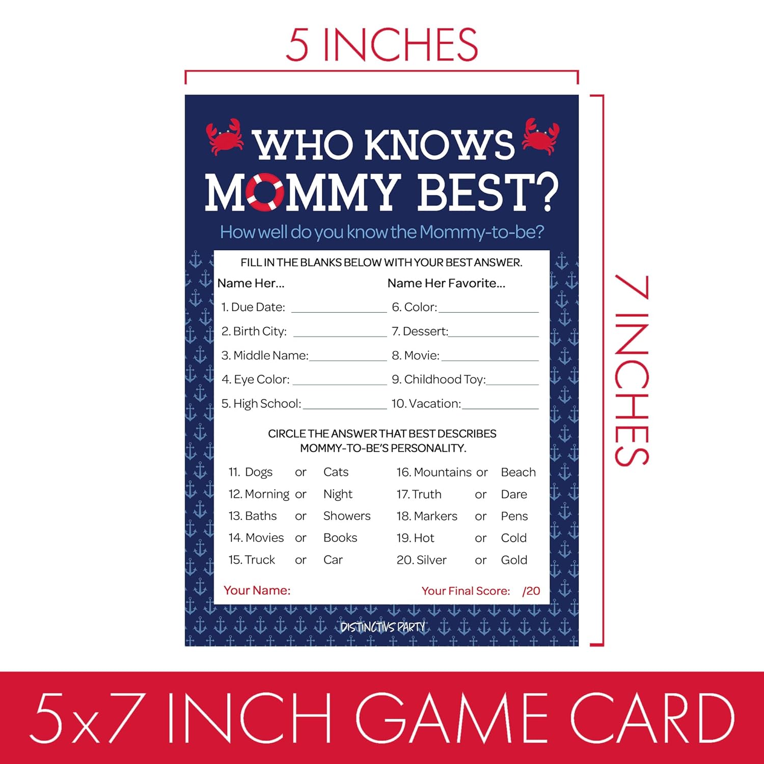 Ahoy Its A Boy Baby Shower Game, Nautical Who Knows Mommy Best Party Activity - 20 Game Cards