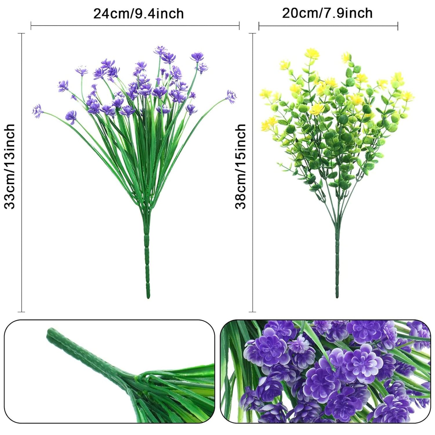 36 Bundles Artificial Flowers Outdoor, Uv Resistant Faux Artificial Plants Shrubs Flower Bulk For Hanging Planter Porch Window Home Wedding Spring Summer Decor (Yellow,Purple,White)