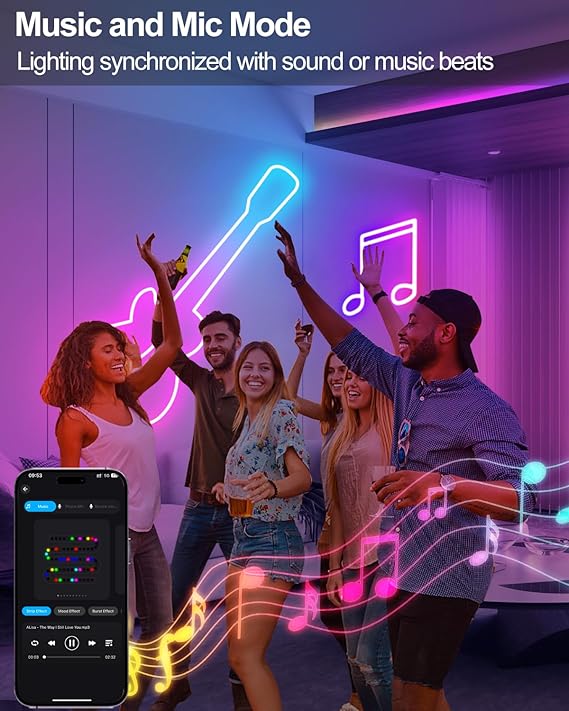 16.4FT Smart RGB IC Neon Rope Lights USB App Control Music Sync Waterproof LED Strip