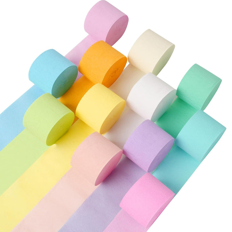 12 Rolls Crepe Paper Streamers, 12 Colors Pastel Crepe Paper Streamers