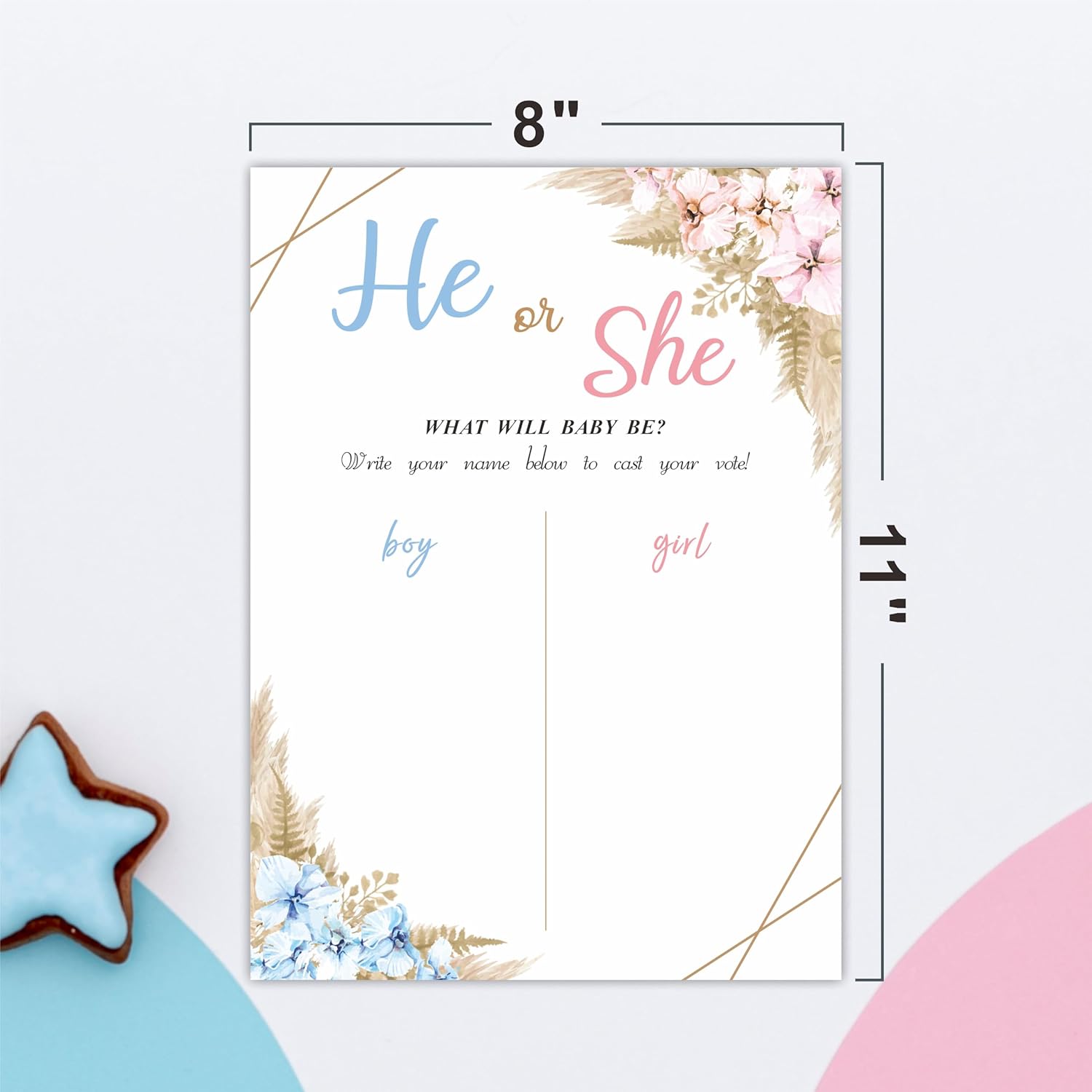 Gender Reveal Signature Voting Sign, Boho Floral Guess He Or She Game, Gender Reveal Game For Baby Shower Party, What Will Baby Be Self-Standing Sign, Party Supplies Kit & Decorations-Qmb-001