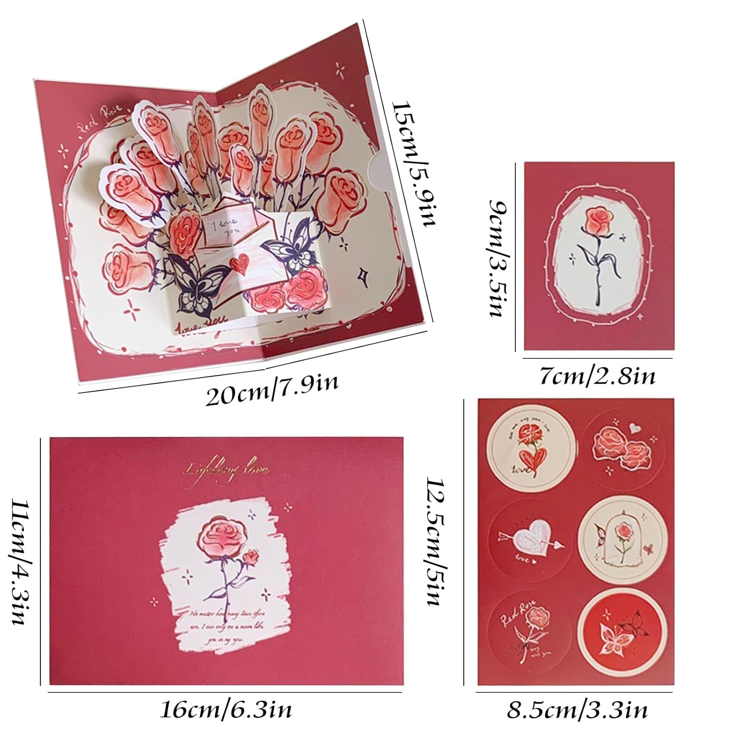 4 Packs Paper Flower Bouquet Pop Up Greeting Cards Paper Roses 3D Cards With Envelope Seal Stickers For Wedding Anniversary Birthday Valentine'S Day Gift For Women Wife Girlfriend (4 Colors)