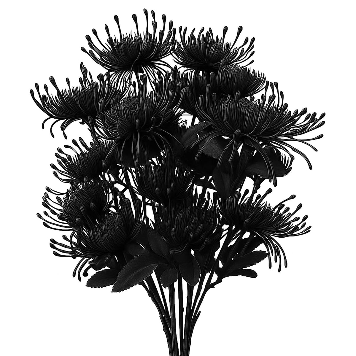 6Pcs Black Artificial Fake Mums Halloween Fall Faux Pincushion Flower Spider Mum Flower For Holiday Table Centerpiece Home Party Decoration