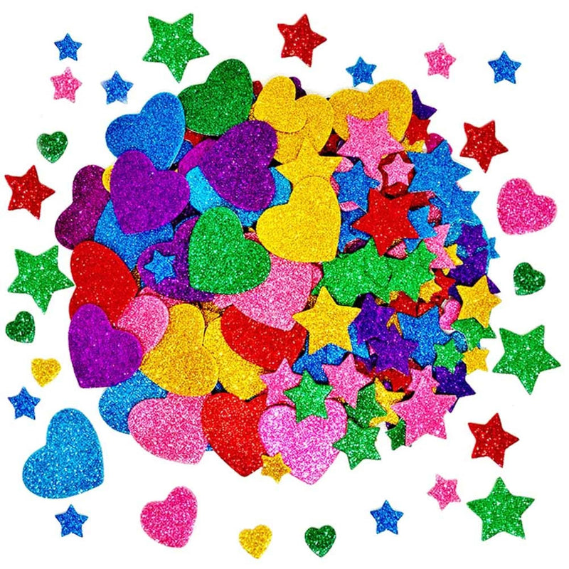 260 Pieces Colorful Glitter Foam Stickers Self Adhesive Stars Mini Heart Shape