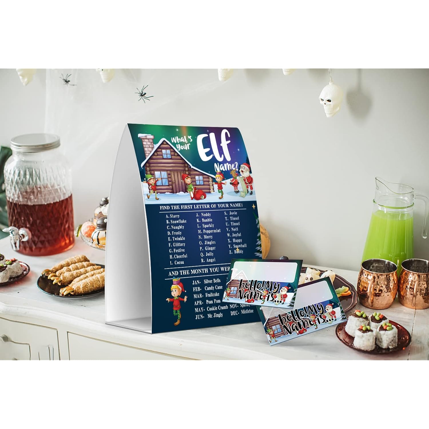 What'S Your Elf Name Game, Christmas Party Games Activities, 1 Sign And 50 Name Tag Stickers -Jj047