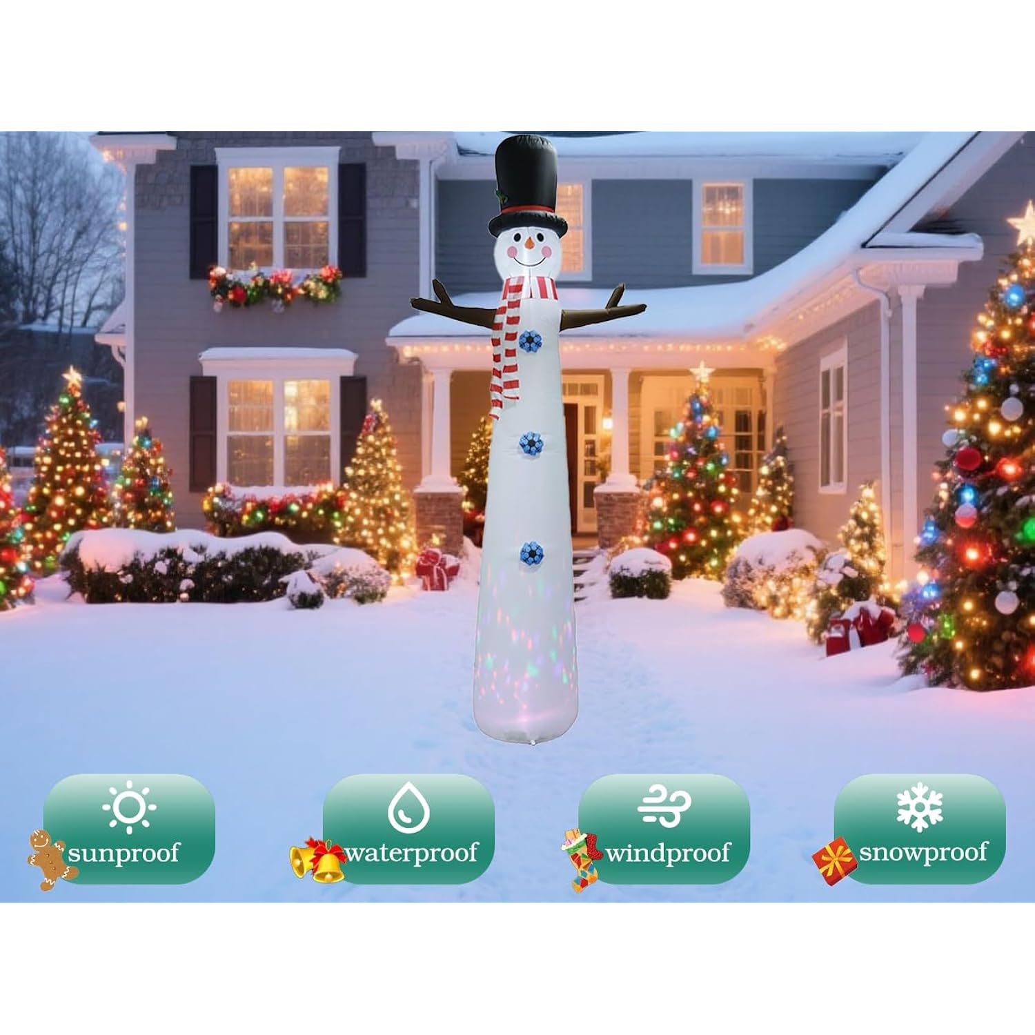 12Ft Inflatable Snowman Outdoor Christmas Decoration - Blow Up Snowman With Built-In Led Lights For Garden Lawn