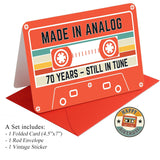 70Th Birthday Gift – Retro Cassette Tape Design – Made In Analog, Still In Tune – 70 Year Old Greeting Card For Him Or Her – 4.5X7Inch With Red Envelope, Sticker