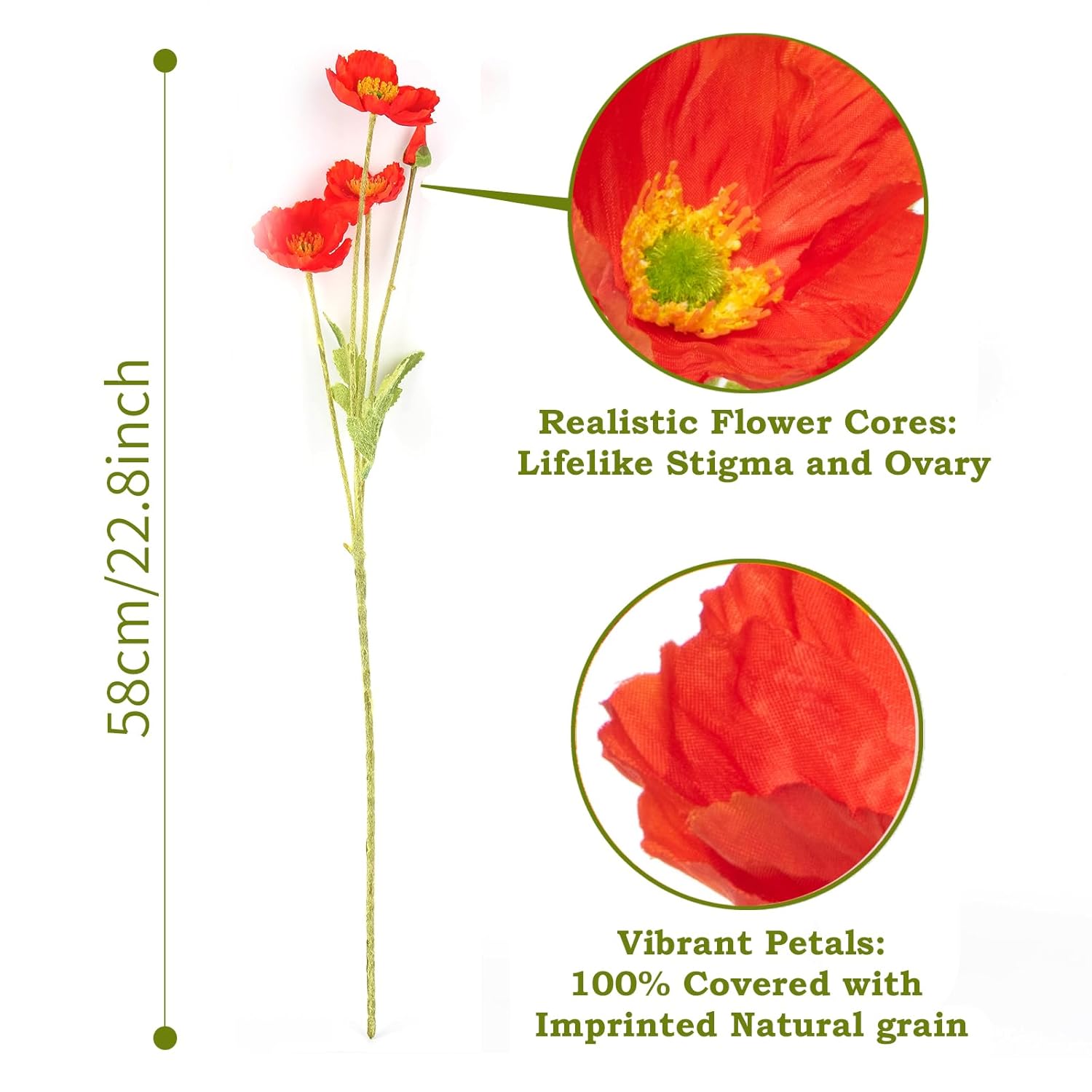 Artificial Poppies, Red Silk Poppies Artificial Flowers - 15X Blooming California Poppy Flower Artificial Plus 5X Buds For Home Decoration, Rdrd5