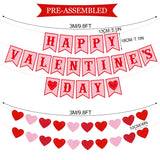 Valentines Day Decorations Set Happy Valentine'S Day Banner Felt Heart Garland Banner Red Pink Hanging Heart Honeycomb Glitter Hanging Swirls For Valentines Day Party Supplies Home Wedding Decor