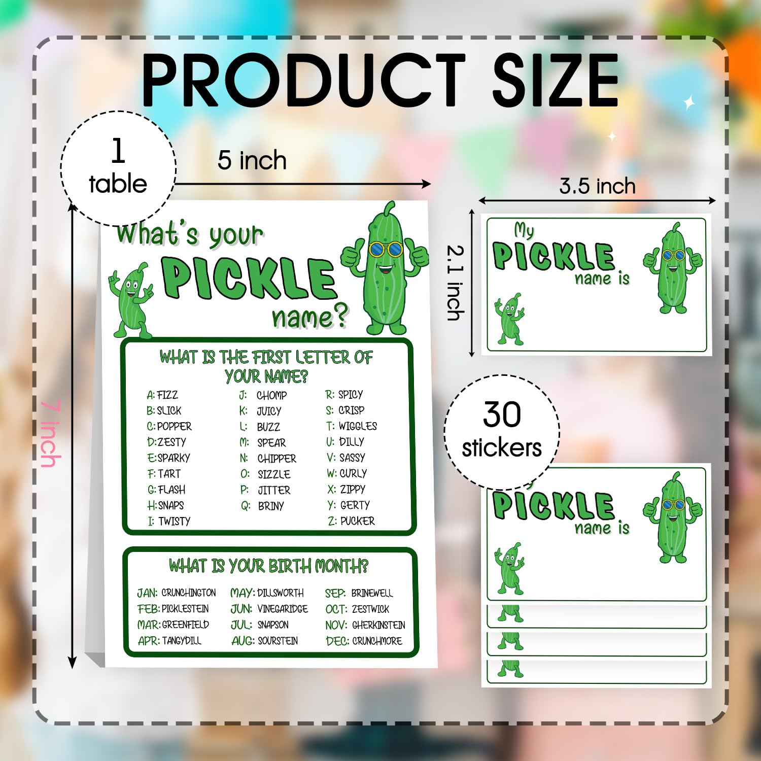 Pickle Party Decorations, Pickles Theme Birthday Party Sign For Boys Girls, Kids Activity Cards, What'S Your Pickle Name Game, Activity Supplies