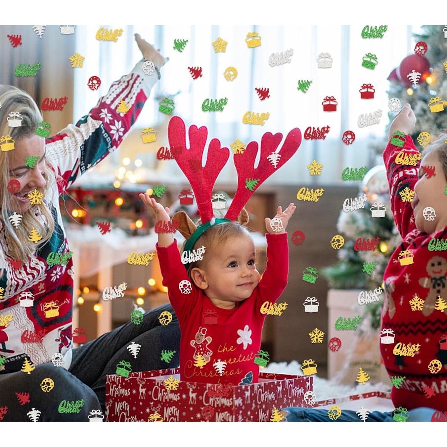 200 Pcs Christmas Confetti Decorations For Table, Xmas Trees Wreath Sequins Glitter Red Green Sliver Table Confetti Snowflake Gift Paper Confetti For Christmas Party Decorations New Year Favors