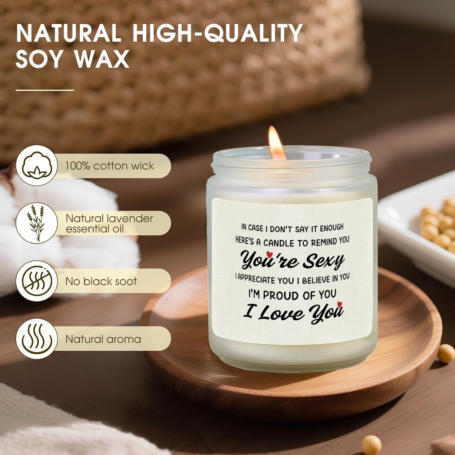 Valentines Day Gifts For Her Him, Lavender Scented Candle, I Love You Anniversary Wedding Gift For Girlfriend Boyfriend Wife Husband, Romantic Birthday Presents