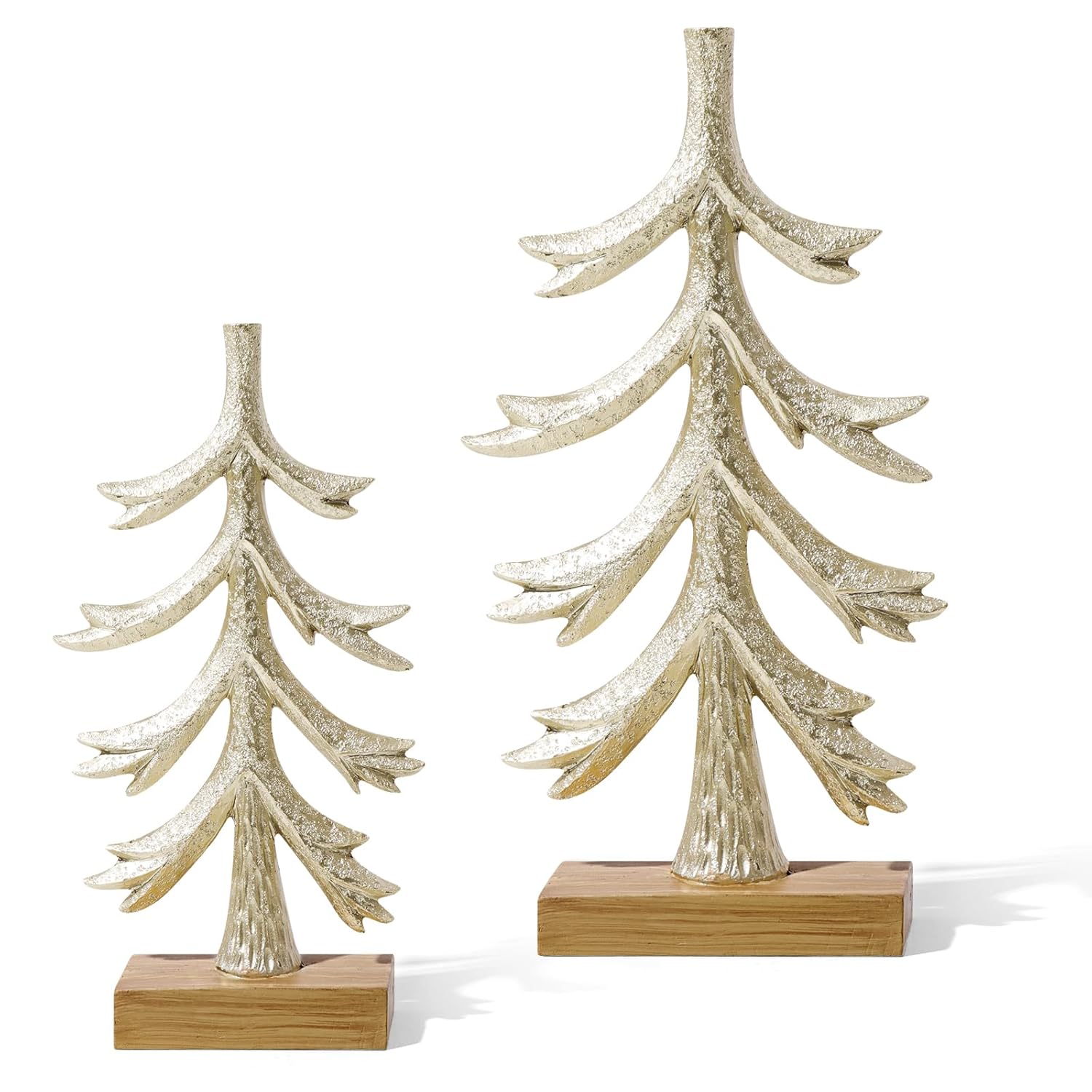 Golden Christmas Table Centerpiece, Rustic Resin Figurine Tabletop Tree For Home Office & Farmhouse Centerpieces