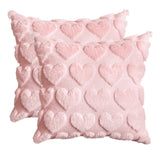 Valentine'S Day Love Heart Pink Throw Pillow Covers Set Of 2, 18 X 18 Inch Anniversary Wedding Home Decor Soft Plush Faux Fur Jacquard Cushion Case For Sofa Couch