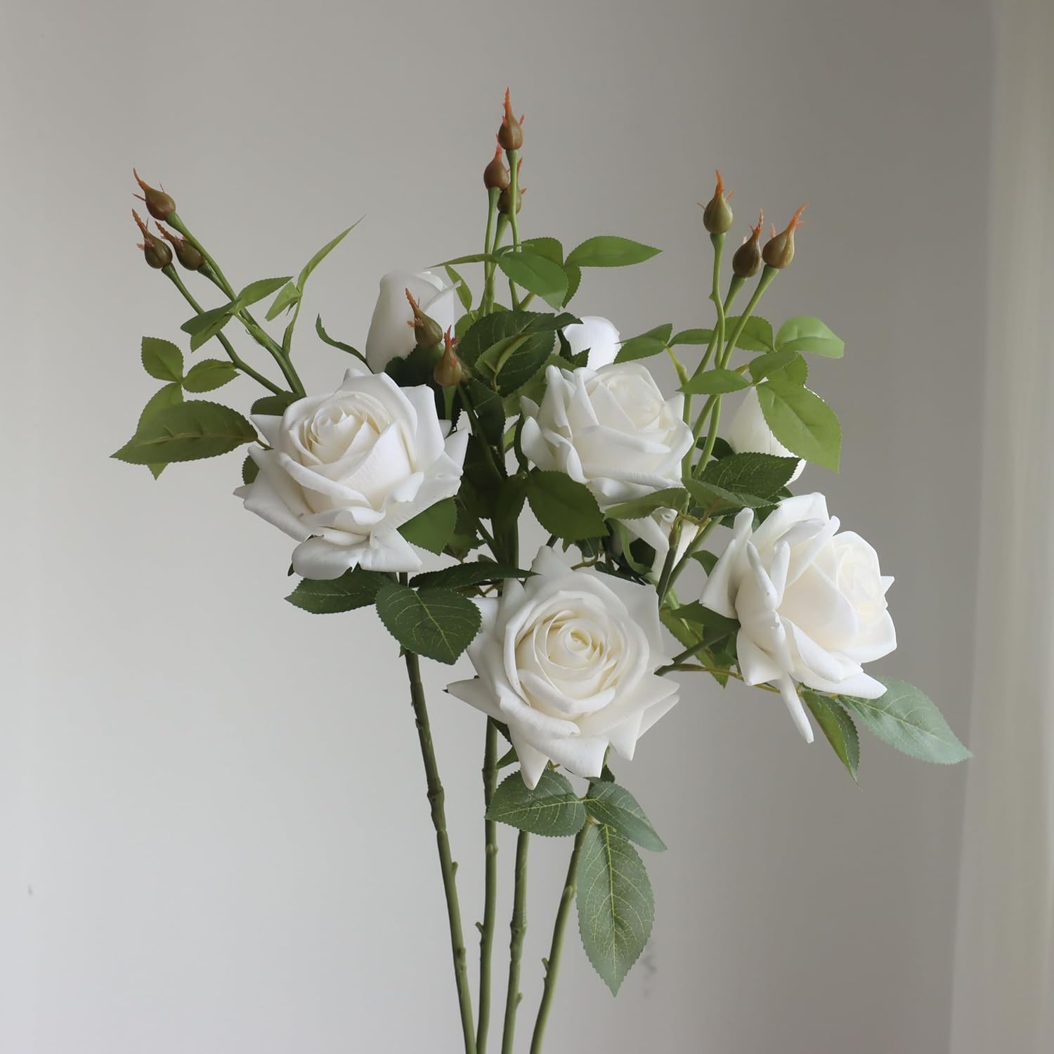 Artificial Silk Flowers Real Touch Realistic Roses Bouquet Long Stem For Home Wedding Party Valentine'S Day Mother'S Day Table Centerpieces Decorations (White,8 Flower Head)