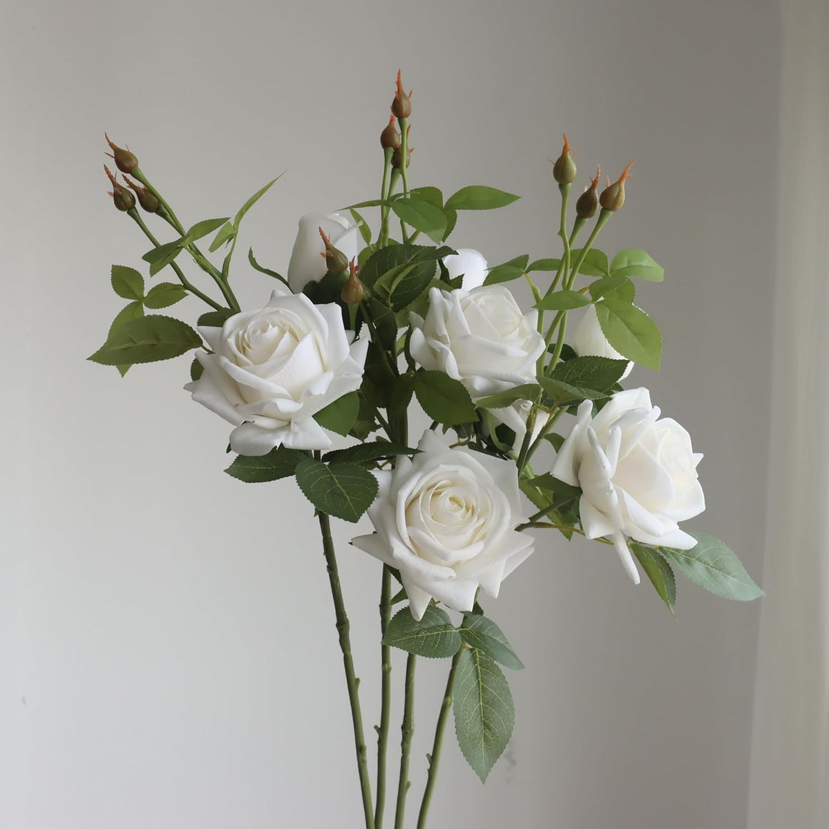 Artificial Silk Flowers Real Touch Realistic Roses Bouquet Long Stem For Home Wedding Party Valentine'S Day Mother'S Day Table Centerpieces Decorations (White,8 Flower Head)