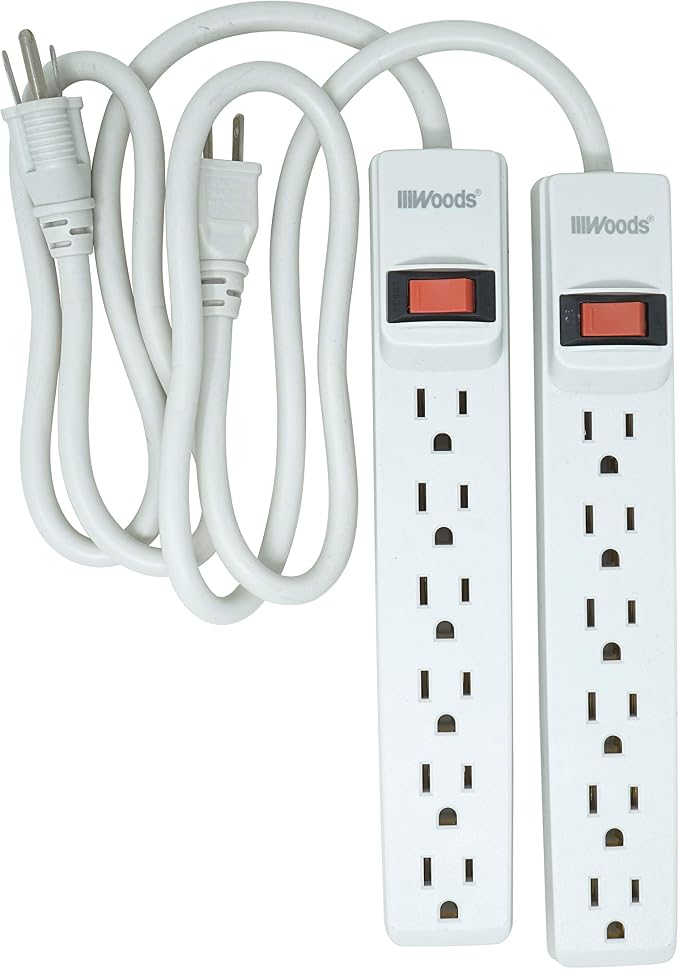 2 Pack Power Strip 6 Outlets 2.5FT Extension Cord White