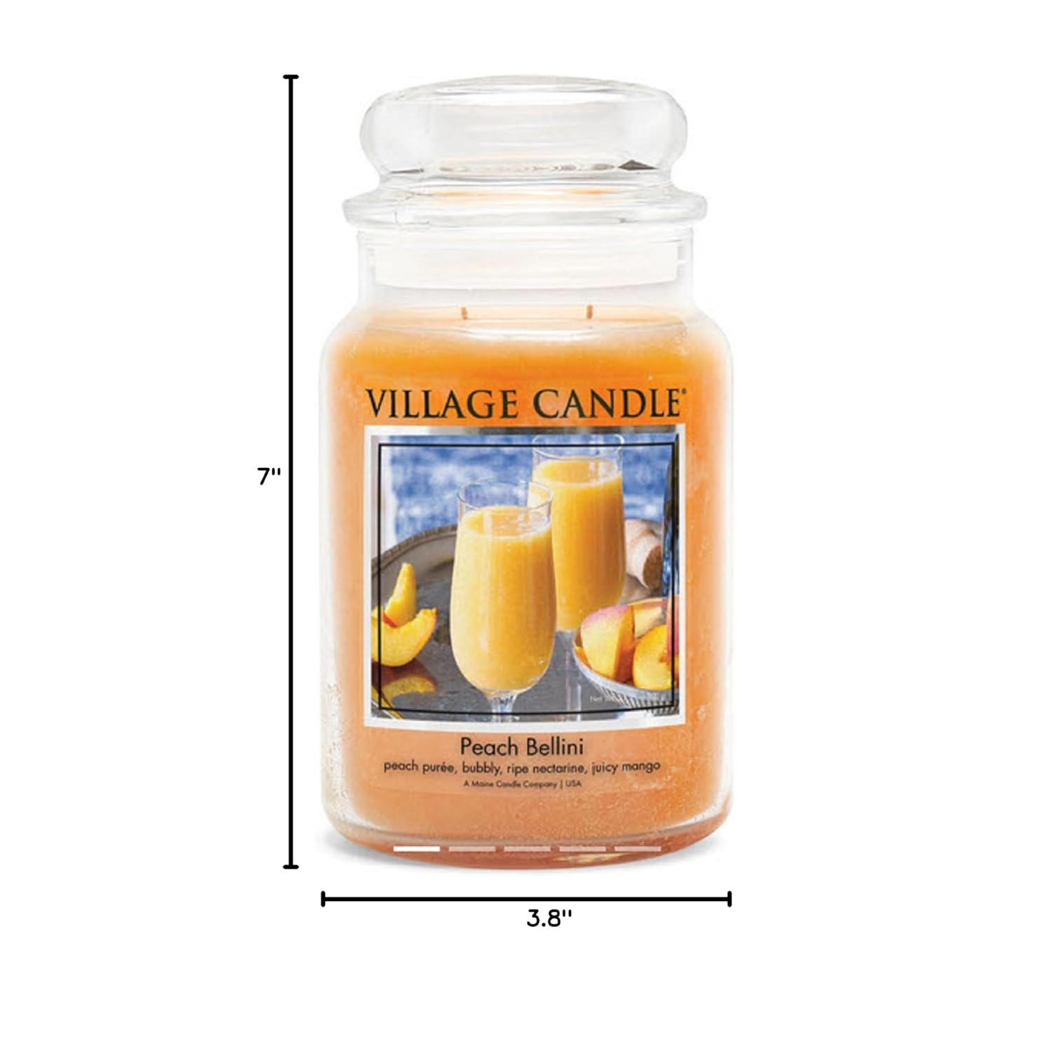 Peach Bellini, Large Glass Apothecary Jar, Scented Candle 21.25 Oz