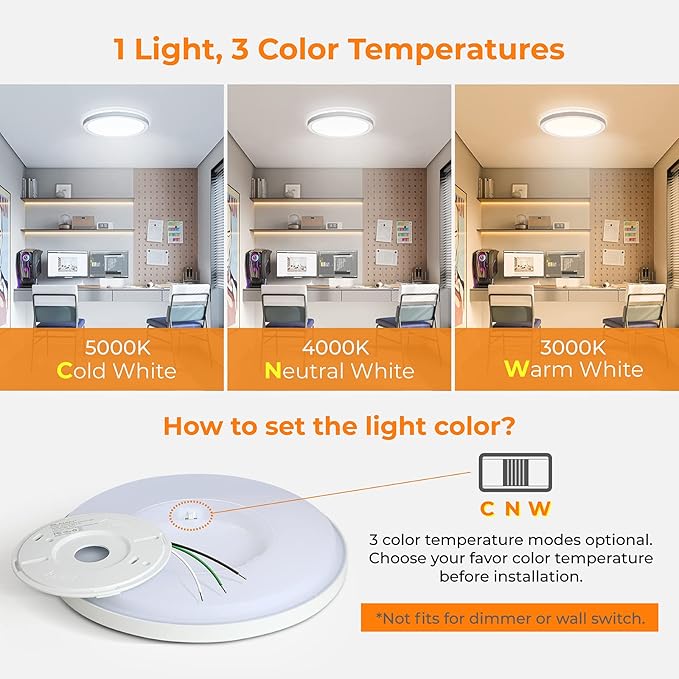 9 Inch LED Flush Mount Ceiling Light 18W 3CCT Ultra Thin White Fixture